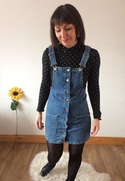 Vintage 90s Blue Denim Dungaree Dress