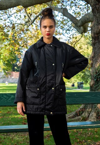 UNISEX VINTAGE BLACK 90S Y2K LIGHT PUFFER PARKA JACKET