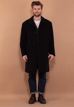 Vintage 90's Men Classic Wool Blend Coat in Black