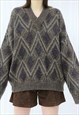 90s Vintage Brown Abstract Jumper (Size L)