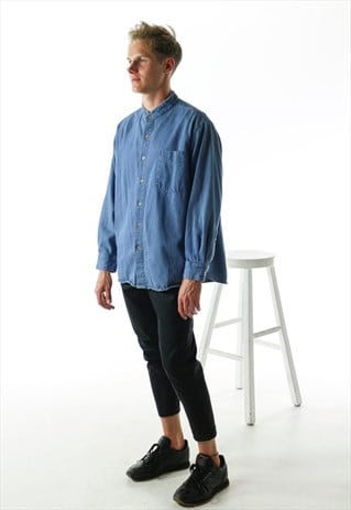 MAO COLLAR DENIM SHIRT / LONG SLEEVE SHIRT