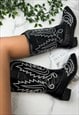 COWBOY BOOTS BLACK BELOW KNEE WESTERN COWGIRL BOOTS