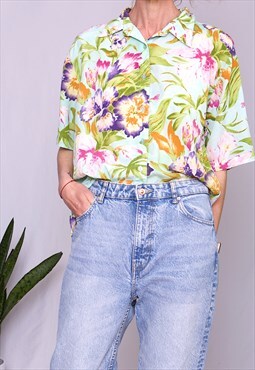 80s vintage floral shirt short sleeves