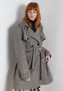 Vintage 80's Mac Jacket Belted Coat Shiny Silver 