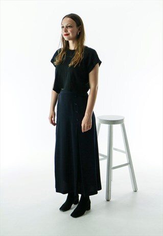 NAVY PLEATED SKIRT / HIGH WAISTER MIDI SKIRT