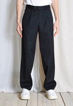 Y2K Black Minimalist Wool Blend Pleated Formal Mens Pants