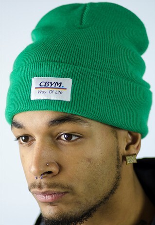 GREEN BEANIE WITH CBYM EMBROIDERED PATCH