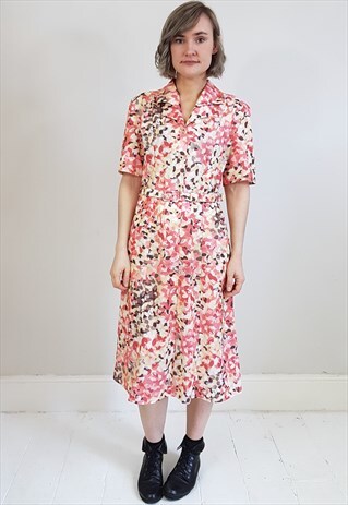 VINTAGE 70'S PINK FLOWER PETAL DAY DRESS WITH BELT