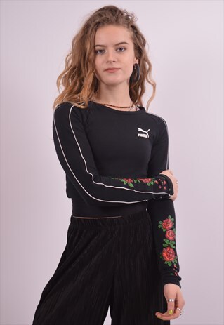 VINTAGE PUMA CROP TOP LONG SLEEVE BLACK