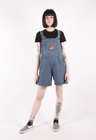 VINTAGE WINNIE THE POOH BLUE RELAXED DUNGAREE SHORTS /OO1133