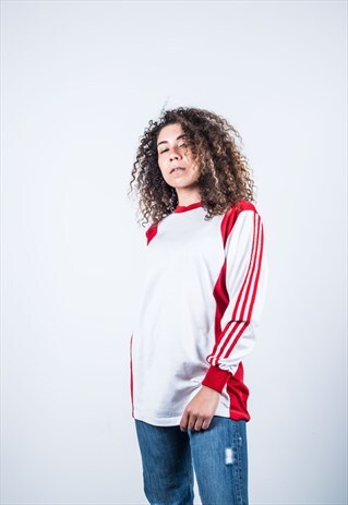 VINTAGE 1990S WHITE AND RED LONG-SLEEVED ADIDAS T-SHIRT