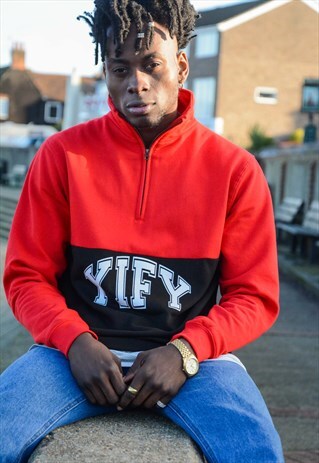SPLIT TONE 1/4 ZIP SWEATSHIRT WITH SPELL OUT LOGO