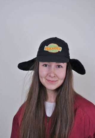 80S SKI CAP, VINTAGE BLACK TRAPPER EARS WINTER HAT, SIZE XS