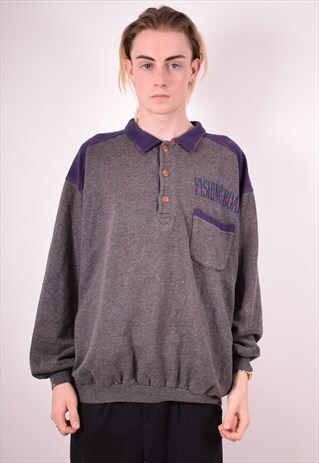 DIADORA MENS VINTAGE JUMPER SWEATER XXL GREY 90S