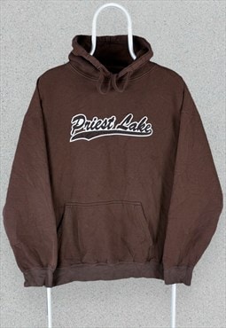 Vintage Brown Embroidered Hoodie Priest Lake Mens Large