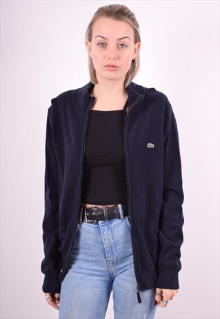 LACOSTE WOMENS VINTAGE CARDIGAN JUMPER MEDIUM BLUE 90'S