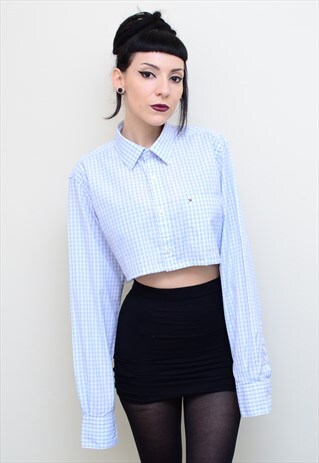 00'S RETRO CHECKED REWORKED CROPPED TOMMY HILFIGER SHIRT