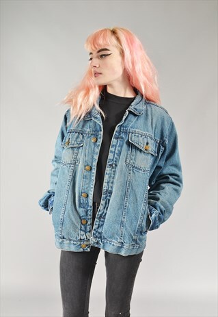 VINTAGE ACID WASH MID BLUE DENIM JACKET