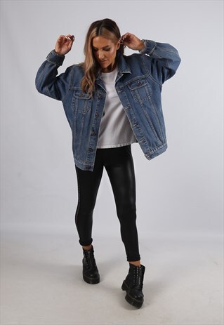 VINTAGE EDDIE BAUER DENIM JACKET OVERSIZED FITTED UK 16 KB4H