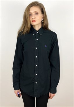 Black cotton long sleeve button up shirt