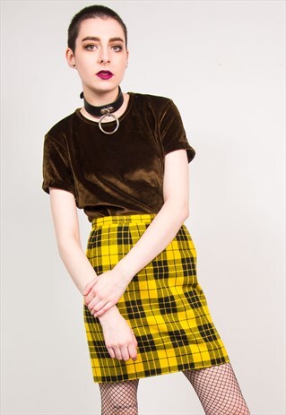 VINTAGE 90'S BROWN VELVET SHORT SLEEVE T-SHIRT TOP