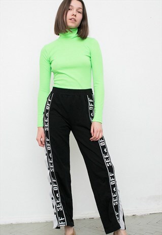 VINTAGE POPPER TRACK BOTTOMS TROUSERS WOMEN'S STREETWEAR 90S