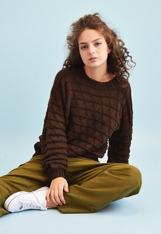 90'S RETRO HANDKNITTED CHUNKY JUMPER TOP