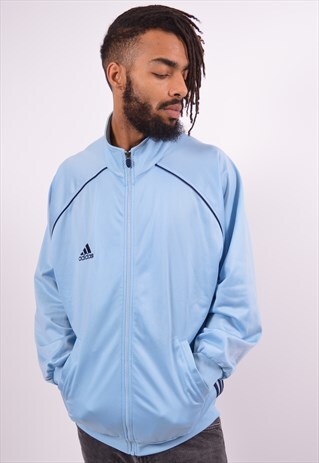 ADIDAS MENS VINTAGE TRACKSUIT TOP JACKET LARGE BLUE 90S