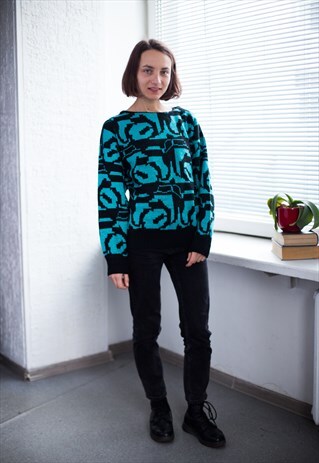 VINTAGE 80'S BLACK/EMERALD JUMPER