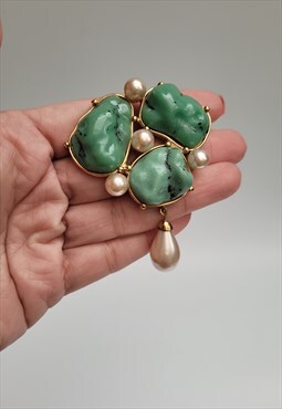 Vintage Faux Turquoise and Pearls Brooch