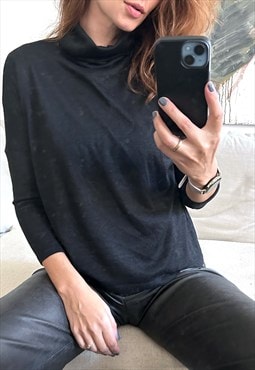 Black Rolled Neck Blouse / Top - S