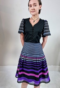 Vintage 70's Black Sheer Overlay Stripe Dress