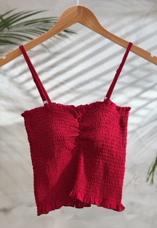 DARK RED RUCHED BODICE TANK