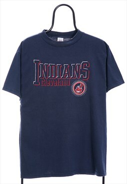 Vintage Logo 7 90s MLB Cleveland Indians Navy TShirt Womens