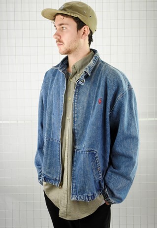 VINTAGE 90S RALPH LAUREN DENIM HARRINGTON BOMBER JACKET