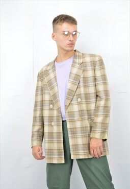 Vintage brown checkered classic 80's suit blazer