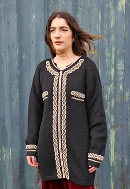 Black 90s Oversized Sweater Jumper with Bead Embellishment