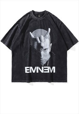 Rapper print t-shirt old Eminem tee retro grunge top in grey
