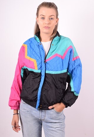 ADIDAS WOMENS VINTAGE HOODIE JACKET LARGE MULTI STRIPES 90'S