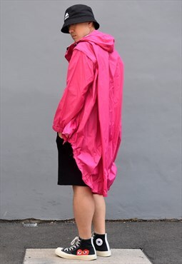 Vintage Oversized Unisex Hot Pink Rain Jacket