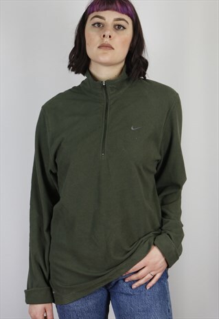 VINTAGE NIKE 1/4 ZIP FLEECE IN KHAKI GREEN IN SIZE L