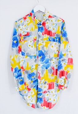 Vintage 70s shirt in multi colour floral pattern M