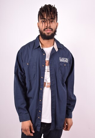CARHARTT MENS VINTAGE SHIRT LARGE NAVY BLUE 90'S