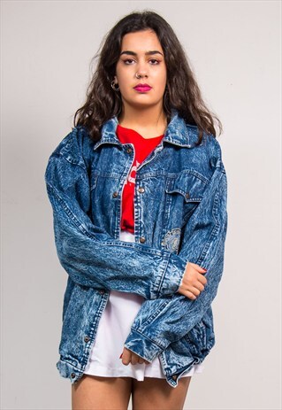 90'S VINTAGE DARK BLUE ACID WASH DENIM JACKET