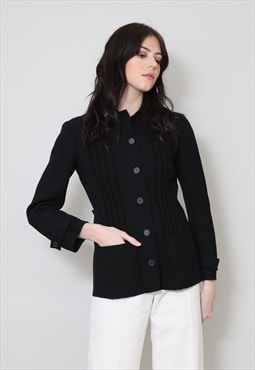 Vintage Ladies Jacket 70's Black Wool Dagger Collar Coat