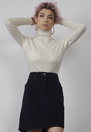 VINTAGE 80'S MISSONI NAVY BLUE CORDUROY PENCIL SKIRT