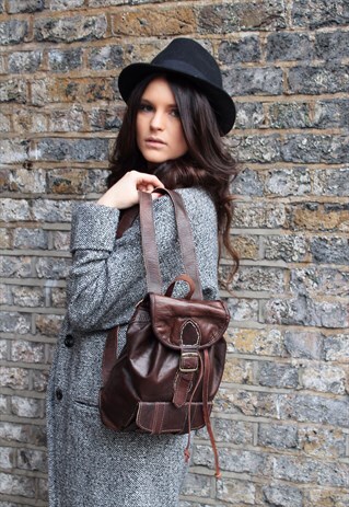 LEATHER RUCKSACK SMALL IN COCO BROWN