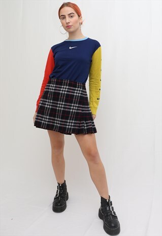 80S VINTAGE BURBERRYS BLUE NOVA CHECK PLEATED MINI SKIRT