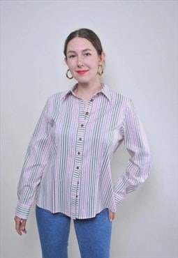 Vintage multicolor striped blouse, retro shirt for work 