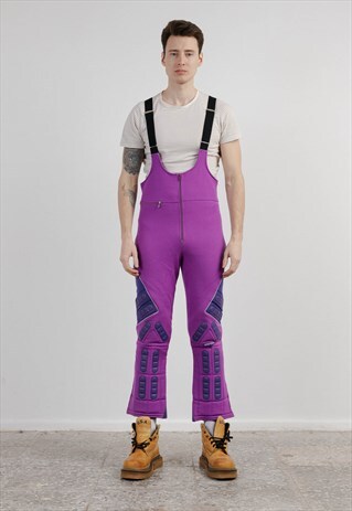 Vintage Suspender Purple Racer Ski Winter Pants Men L